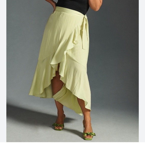 Maeve by Anthropologie Chartreuse Ruffle Wrap Skirt Romantic & Breezy Boho Style - Picture 1 of 13